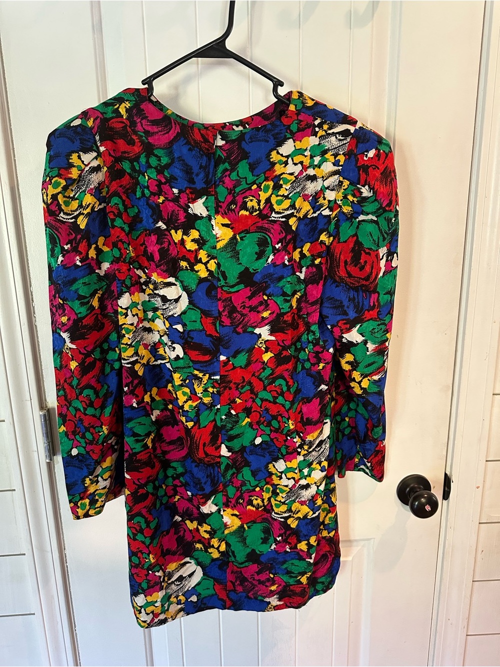 Vintage 100% silk Neiman Marcus Floral Long Sleeve Dress, shoulder pads stunning